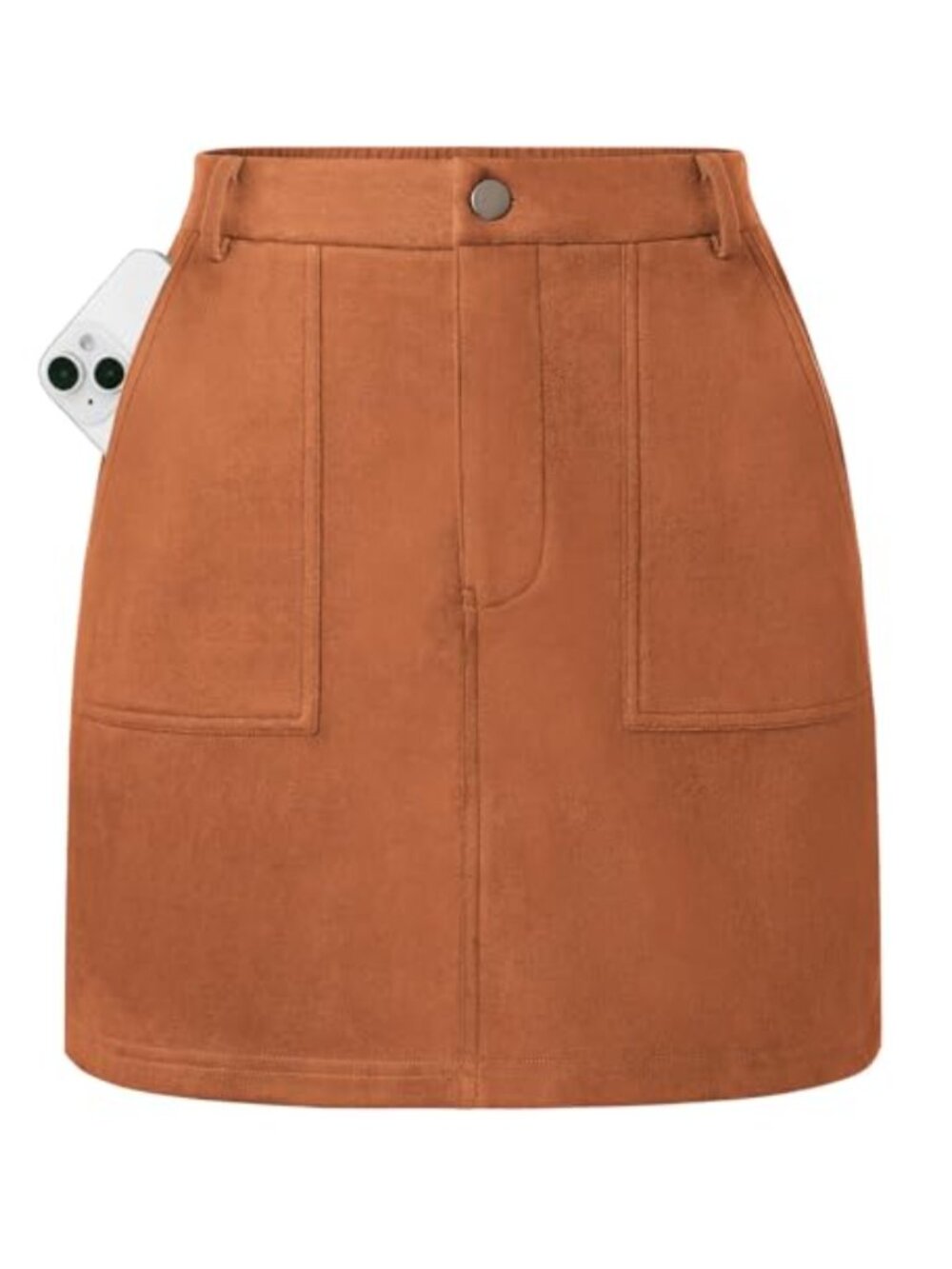 Faux Suede High Waisted Pencil Mini Skirt with Pockets